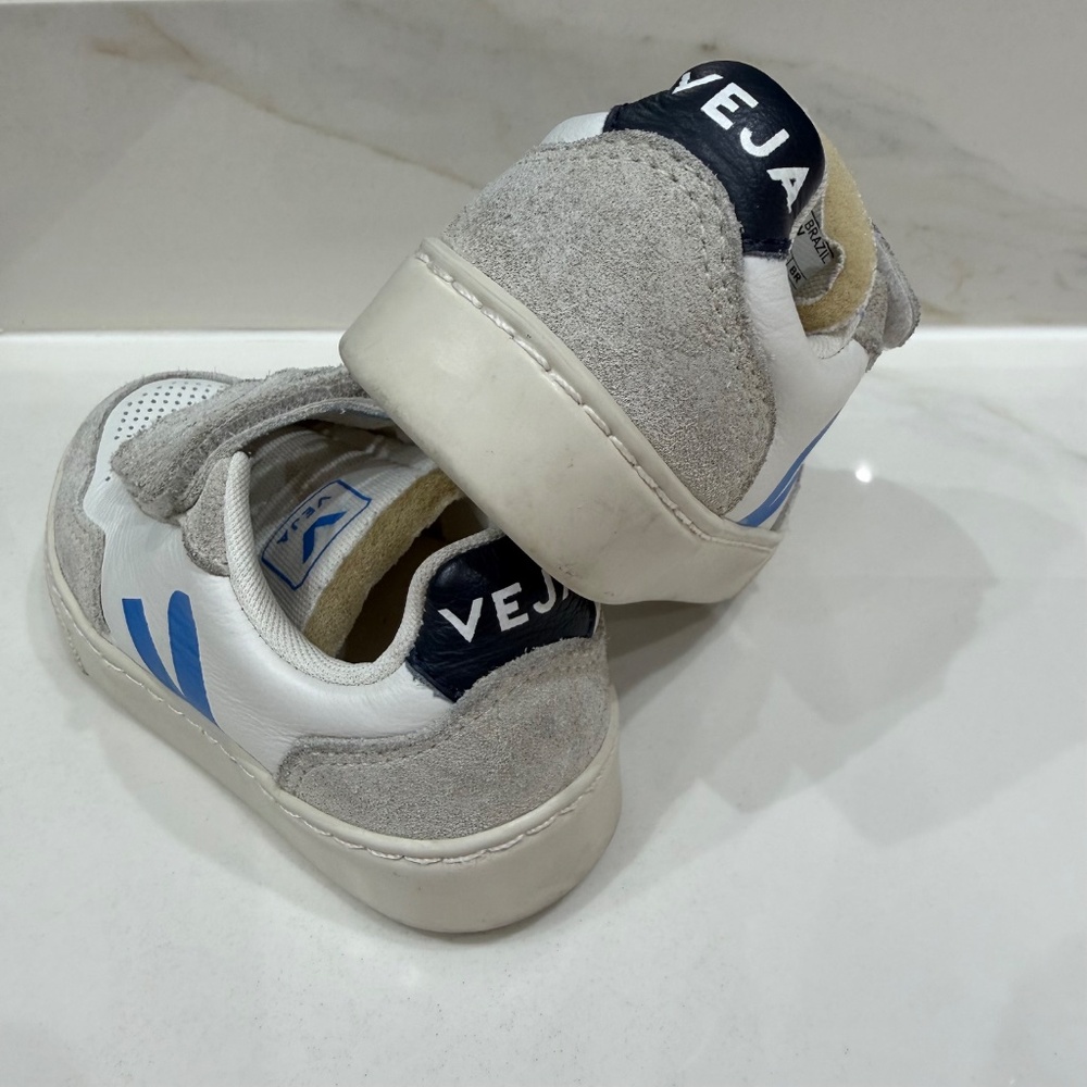 VEJA Kids Leather Sneakers White Gray Blue Velcro - Picture 5 of 7
